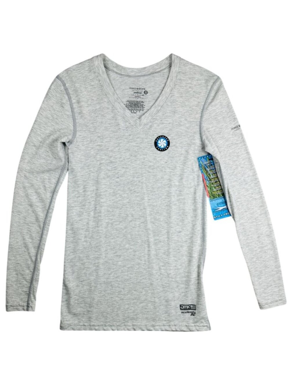 Insect Shield Shirt Womens XS Long Sleeve V-Neck Grey Insect Shield Cooling